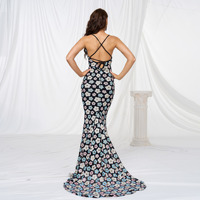 Robe longue de soirée élégante et sexy pour femmes, bretelles spaghetti, col en V, fleurs pailletées, longueur au sol, cocktail, bal, soirée