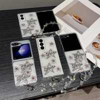 Coque de téléphone Y2K en époxy transparente avec strass étoilés roses pour Galaxy Z Fold 8 Flip 8-3, avec dragonne à perles de cristal, étui pliable