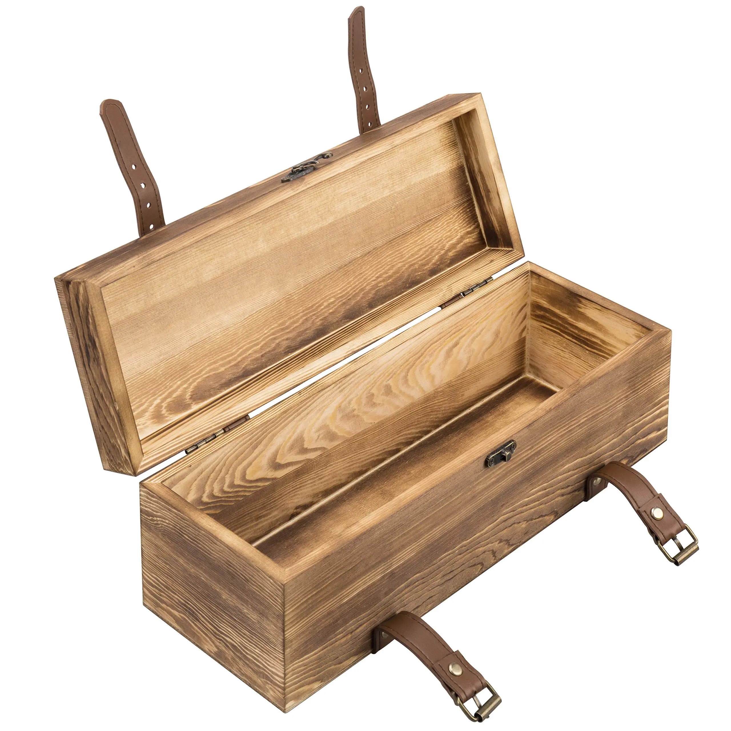 Ustom-cajas de vino de madera de pino, caja de regalo de vino de una sola rama carbonizada marrón vintage, venta al por mayor