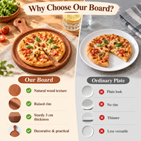 Planche à pizza et à steak ronde en bois d'ébène avec poignée et rebord pour servir pizza, pain, fromage, fruits, planche de service pour la maison, la cuisine et la table
