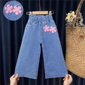 <span class=keywords><strong>Pantaloni</strong></span> <span class=keywords><strong>Estivi</strong></span> da Ragazza Stile Cowboy a Gamba Larga, Tinta Unita, con Elastico in Vita, Lunghezza a Tre Quarti - Product Image 6