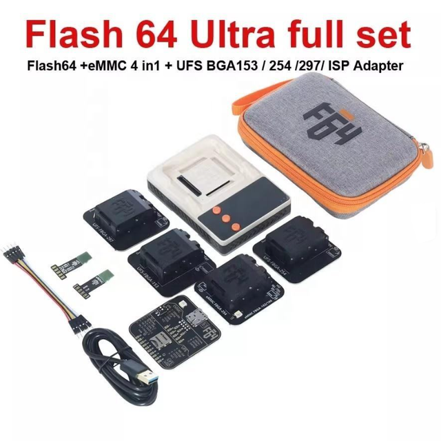 Flash 64 Tool Box Full Set+eMMC 4 In1+UFS BGA153/254 1297/1SP Adapter for Mobile Phones