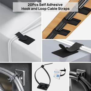 Kit de gestion des câbles en plastique, 57 clips autocollants, bandes, 12 sangles d'organisation, 100 attaches pour - Product Image 6