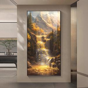 Pintura de Paisaje Dorada de Lujo, Decoración de Pared LED 3D Personalizada, Decoración para Sala de Estar y Comedor, Arte en Cristal y Porcelana - Product Image 2