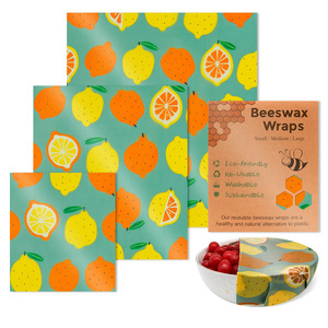 Bedruckte Bienenwachstücher Set mit 3 Stück Organische Baumwolle Nachhaltige Lebensmittelkonservierung Küchen-Essentials - Product Image 3