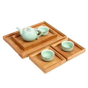 Bandeja de té de bambú, bandeja de servir dividida para juego de té, plato para aperitivos, estilo sencillo, color sólido, 22x13x2,5 cm - Product Image 2