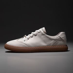 Baskets basses blanches en tissu extensible à lacets, semelle extérieure en caoutchouc, semelle intermédiaire en mousse, confortables pour l'été, couleur unie, chaussures de sport pour hommes - Product Image 1