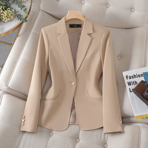Women's Blazer Long Sleeve Professional Suit Jacket Khaki Color Worsted Fabric Office Wear - Product Image 1