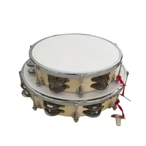 kids toy Hand Held Tambourine Drum with Bell Birch Drum Metal Jingles percussion instrument