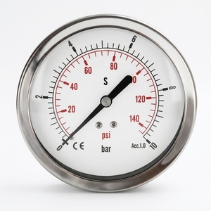 Jauge à double échelle 0-140PSI, 1/4 pouces NPT, montage arrière, entièrement en acier inoxydable, résistante aux chocs, pour équipement industriel à gaz, eau et huile - Product Image 1