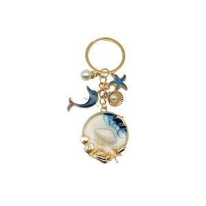 Blue Oil Drip Alloy Ocean Series <b>Keychain</b> Round Zinc Alloy Jewelry Accessory For Creative DIY Gifts - Product Image 5