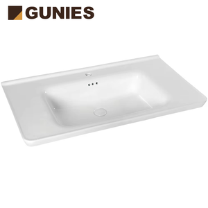 Grand meuble de salle de bain <span class=keywords><strong>en</strong></span> <span class=keywords><strong>pierre</strong></span> artificielle blanche avec lavabo design moderne et lavabo mural rectangulaire pour hôtels - Product Image 2