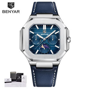 Montre de sport de luxe Benyar BY-5221 avec bracelet en cuir et acier inoxydable, cadran analogique, mouvement à quartz, boîte incluse pour homme - Product Image 2