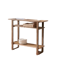 Table console en bois massif de style rustique et bohème avec étagères en rotin - Design ouvert à 3 niveaux pour entrée, salon, hall d'entrée (Chine)