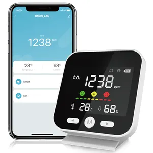 具有WiFi连接温度和湿度传感器气体分析仪的4合一迷你CO2监测器，适用于家庭或办公室