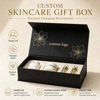 Boîte cadeau Gotop personnalisée en feutre noir mat pour produits de soin avec logo floral doré et impression PURE VIAL pour l'emballage d'un ensemble de flacons