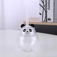 Botella de Plástico Transparente Desechable de 500 ml con Forma de Bola de Paja, con Diseño de Panda, Tigre, Oso y Rana, para Té con Leche y Jugos