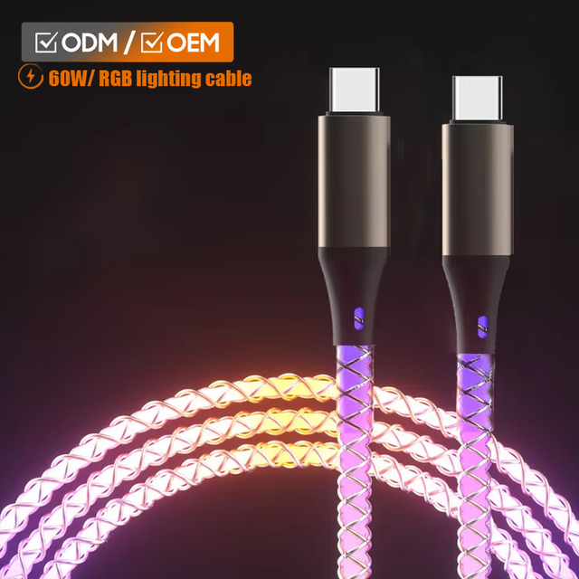 Luminous RGB LED USB Type C Cable QC Fast Charging Data Cord Mobile Accessories