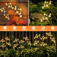 Lampe solaire LED d'extérieur IP65 étanche, fil de cuivre blanc chaud, effet feux d'artifice, angle de faisceau 360°, contrôle par bouton, intensité variable, pour jardin