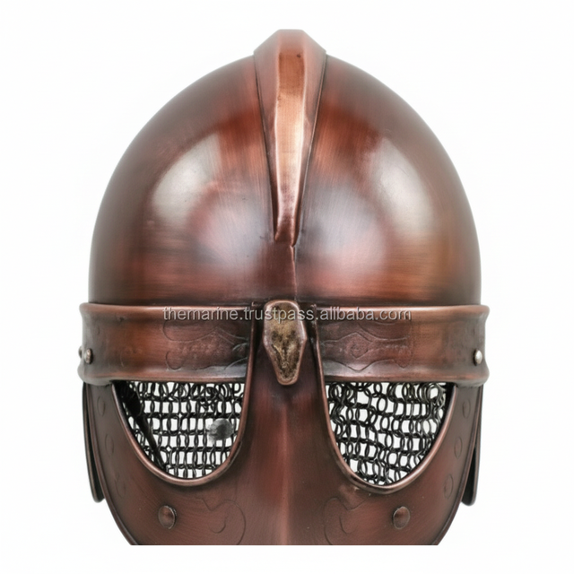 Handcrafted Medieval Viking Wolf Armor Helmet Antique Copper Finish With Chain Mail & Stand Metal Knight Wearable for Adult