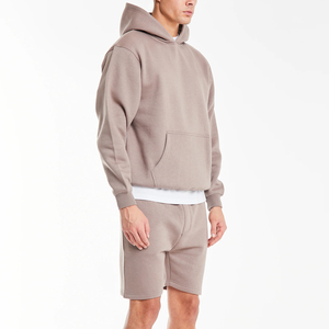 ชุดฮู้ดดี้และกางเกงขาสั้นผู้ชาย ผ้าเนื้อนุ่ม ระบายอากาศได้ดี แห้งเร็ว สีพื้น สไตล์สตรีทแวร์ น้ำหนักเบา - Product Image 3