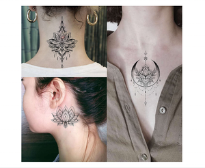 15 fogli Sexy hennè nero Mehndi Lotus tatuaggi temporanei per gioielli da donna pizzo <span class=keywords><strong>luna</strong></span> falena fiori ciondolo Temp tatuaggi - Product Image 2