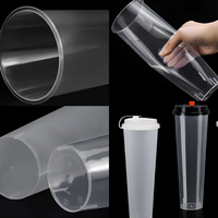 Gobelets rigides en plastique PP de qualité alimentaire, grande capacité, impression personnalisée, calibre 90 mm, 1000 ml, transparents, sablés, avec couvercles, 32 oz