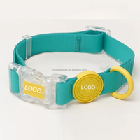 Collier pour chien et chat de luxe personnalisé avec logo, en polyester enduit de PVC souple, imperméable, réglable, avec boucle transparente et anneau en D