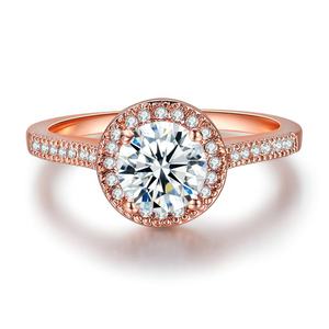 925 Sterling Silber Halo Runder Zirkonia Verlobungsring 2,0 Karat Kreisförmiger Maßgefertigter Schmuck - Product Image 2