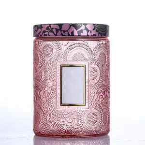 Benutzer definierte Metall deckel einzigartige ausgefallene Design leere geprägte Kristallglas Kerzen gläser Halter für Duft kerze