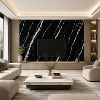 Paneles de Piedra Artificial con Aspecto de Mármol, Azulejos de Piedra Sinterizada Negra Moderna, Azulejos de Cerámica Pulidos con Acabado Brillante