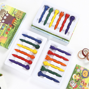Crayones Lavables Artísticos de 12 Colores con Diseño de Animales de Dibujos Animados, Juego de Suministros de Aprendizaje de Cera a Base de Aceite para Niños, Empaque en Caja de Color - Product Image 3