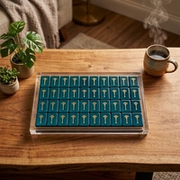 Plateau de Mahjong Artistique de Luxe en Acrylique Bleu Lagune Version Américaine Personnalisé Durable Écologique Portable pour 4 Joueurs