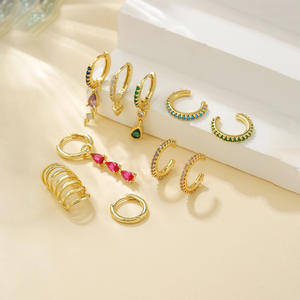 Pendientes chapados en oro Zircon18K de colores a la moda con textura colgante de gota de agua y Clip para el hueso del oído <span class=keywords><strong>sin</strong></span> orificio para la oreja Juego de 10 piezas - Product Image 4