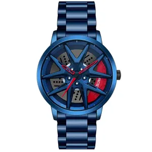 Montre pour homme <span class=keywords><strong>Sanda</strong></span> 1071, design de montre de voiture, bracelet en acier inoxydable, cadran rotatif avec jante de roue imprimée, montres pour garçon - Product Image 3