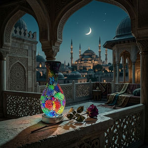 Lampe en mosaïque de verre artisanale colorée de <span class=keywords><strong>Marrakech</strong></span> avec base en métal, lampe de bureau turque marocaine USB pour la décoration du salon - Product Image 4