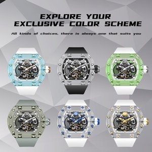 Reloj mecánico listo para exteriores 5ATM Correa FKM resistente al agua Diseño ergonómico cómodo Esfera de cristal Ventana Tonneau Forma de caja - Product Image 3