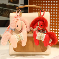 Porte-clés Poney de Luxe en Cuir et Velours, Orange, Blanc, Rouge, Rose, avec Breloque de Sac Poupée, Cheval en Dentelle et Peluche, Cadeau