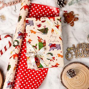 Christmas <b>Wrapping</b> <b>Paper</b> Bear Fox Design 17 In X 32.8 Ft Reversible Gift Wrap Holiday Craft Use - Product Image 2