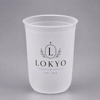 LOKYO Vente en gros de gobelets en plastique en forme de U personnalisés avec logo imprimé, 16 oz et 22 oz, gobelets en PP épais et résistants pour bubble tea avec couvercle