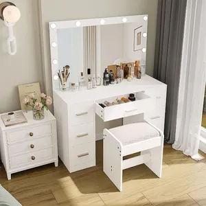 Simple Bedroom Mdf Vanity Storage Desk Vanity Mirror Table Dressing Makeup Table Set With Mirror