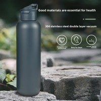 Bouteille d'eau sport portable d'extérieur en acier inoxydable 304, tasse à paille isotherme à double paroi sous vide, isolation thermique 12-24 heures
