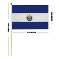 Drapeau de l'El Salvador à agiter à la main, petit, en polyester, avec mât en bois de bambou, pour le tourisme et les fans de sport - Vente en gros