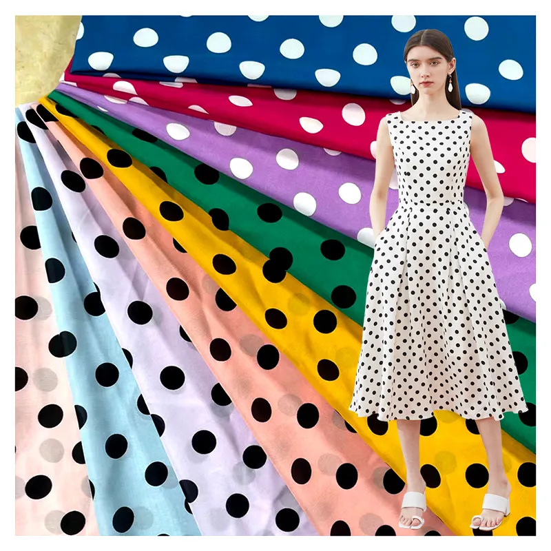 Großhandel Polyester bedruckte Polka Dot Chiffon Stoff für Kleidung/Kleid