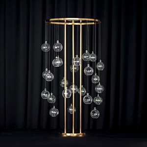 LANJO Professional Luxury Gold Metal Flower <b>Stand</b> 80cm Tall Wedding <b>Crystal</b> Centerpiece with Clear Acrylic Ball Model JY-T8089 - Product Image 4