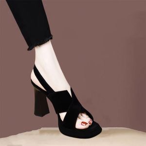 Nouvelles sandales à plateforme en <span class=keywords><strong>cuir</strong></span> abrasif imperméable à talons hauts, bout ouvert, noir - Product Image 3