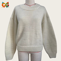 Pull en maille décontracté surdimensionné à manches longues en mélange acrylique et laine, couleur unie crème, avec logo personnalisé CG pour femme - Fournisseur