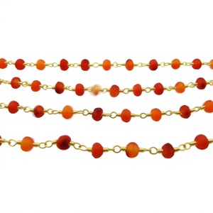 Brass Natural Carnelian Rondelle Faceted Beaded 3-4mm Size <b>Rosary</b> Chain Wholesale Prices Handmade Gemstone Per Foot - Product Image 2