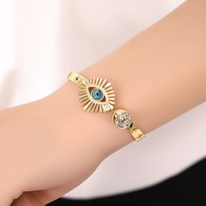 Bracelet en cristal plaqué or PVD, acier inoxydable 316L, motif œil porte-bonheur, ajustable, bijoux tendance - Product Image 3