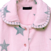 Ensemble de pyjama d'hiver en flanelle pour femmes, imprimé étoiles roses, doux et thermique, manches longues, boutons sur le devant, longueur intégrale, tenue de détente